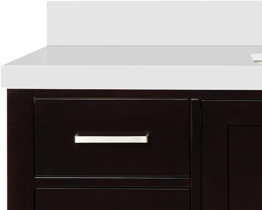 DKB Beckford 54-Inch Espresso Bathroom Vanity, Pure White Quartz Countertop & 4” Backsplash, Rectangle Sink, 2 Soft Closing Doors, 9 Dovetail Drawers, Brushed Nickel Hardware, No Mirror