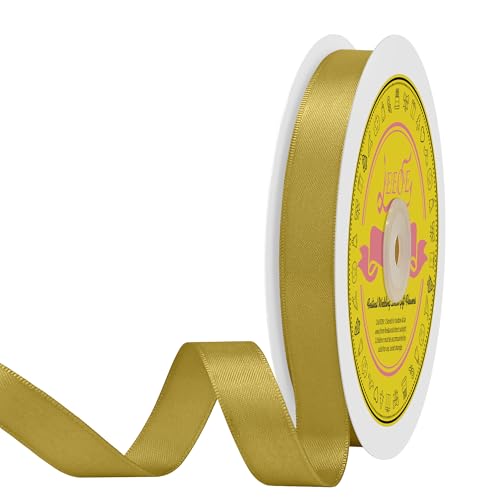 Image of Double Face Cream Gold Satin Ribbon 5 /8 inch X 50 Yards Polyester Cream Gold Ribbon for Gift Wrapping Very Suitable for Weddings Party Invitation Decorations and More