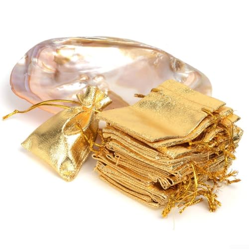 50 bolsas de organza de oro y plata con cordón para dulces y dulces, bolsa de malla de 9 x 7 cm (oro 7 x 9 cm)