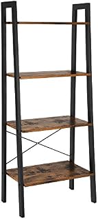 VASAGLE Ladder Shelf, Bookshelf, 4-Tier Industrial Storage Rack for Living Room, Bedroom, Kitchen, Rustic Brown and Black LLS44X