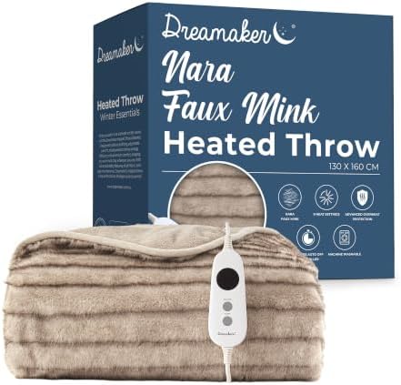 Dreamaker Nara Faux Mink Electric Heated Throw Blanket 160x130cm Soft Plush Dense Faux Fur & Flannel...