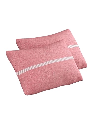 Image of Varde 180 TC Pillow Cover Set of 2 | Pillow Cover Cotton 100% | Pillow Cover Set of 2 King Size | Wrinkle Free & Fade Resistance | Striped Pattern | Standard Size | All Season Use (Pink Rose)