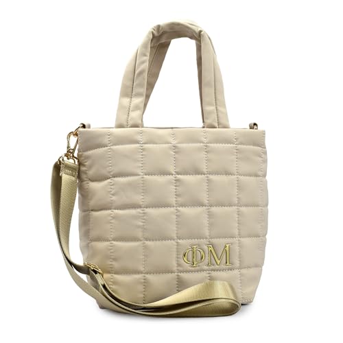 Bolso tote acolchado Phi Mu - Bolso cruzado pequeño con emblema de letras griegas de hermandad, capacidad de 5 L, regalos Phi Mu para mujeres miniatura 1