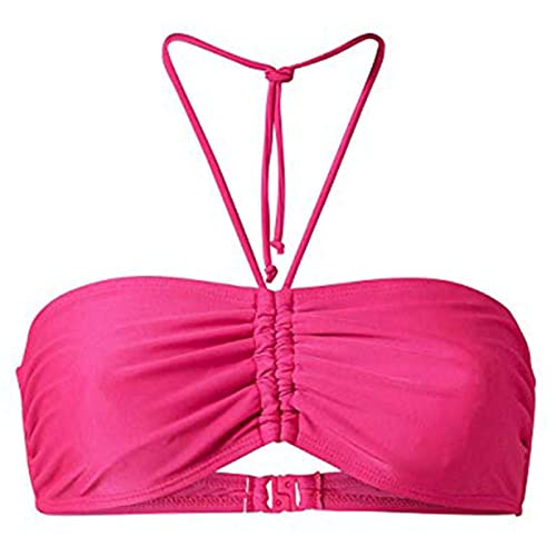 Women's Halter Neck Bikini Tops Ruched Straps Bikini Bra Top Plain Bathing Suit Swimsuit Top Push Up Padded Swimwear Tops Swim Top Summer Beach Bandeau Top Beachwear Ladies Swimming Costumes Pink