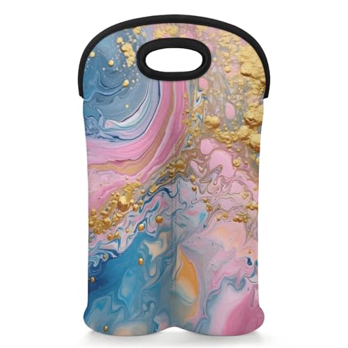 GzLeyigou 2 Bottles Fluid Art Painting Wine Bag Sleeve Totes Luxury Abstract Neoprene Protective Wine Carrier Bag for Wine,Water, Champagne, Beer, Baby Bottles,Gift 14.5 x 10 Inches