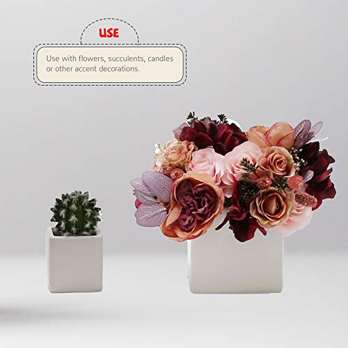 Wgvi AZ_CSQ5505WT Wgv Ceramic Cube Vase Width 5.5 Inch Height 5 Inch (Fits 5 Inch Pot) Elegant Modern Block Square Floral Planter Terrarium Container Table Dresser thumb #3