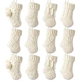 Farmhouse Knitted Mini Christmas Stockings: 12 Pack 7 Inch Cable Knit Fireplace Stockings, Rustic Cozy Hanging Xmas Stockings Stocking Decorations for Family Holiday Decor Décor, Cream White