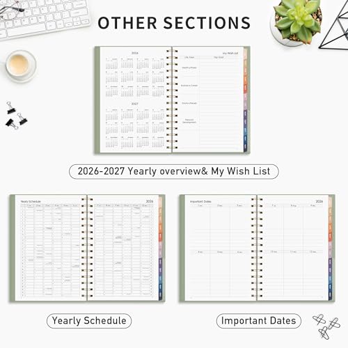 Image of RETTACY 2025 Planner, Weekly and Monthly Planner, Jan 2025 - Dec 2025, 5.7 inch x 8.3 inch, Medium Planner, Calendar 2025, Flexible Cover, Spiral Bound, Monthly Tabs, 100 GSM Paper, Inner Pocket (Light Green)