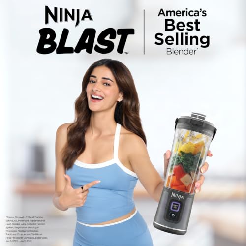 Image of Ninja Blast Portable Cordless Blender (BC151INBK) - 530ml | USB-C Rechargeable | Crushes Ice & Frozen Fruit | BPA Free, Leak-Proof Travel Lid