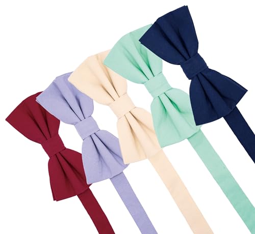 Boys Cotton Bow Ties 5 Pieces,Classic BowTies Pre-tied Adjustable Solid Color Bowtie For Kids3