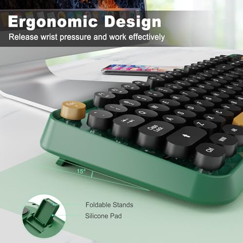 FOPETT Wireless Keyboard and Mouse Combo, 104 Keys Full-Sized 2.4 GHz Round Keycap Colorful Keyboards, USB Receiver Plug and Play, for Windows, Mac, PC, Laptop, Desktop (Black Green) by FOPETT - Image 6