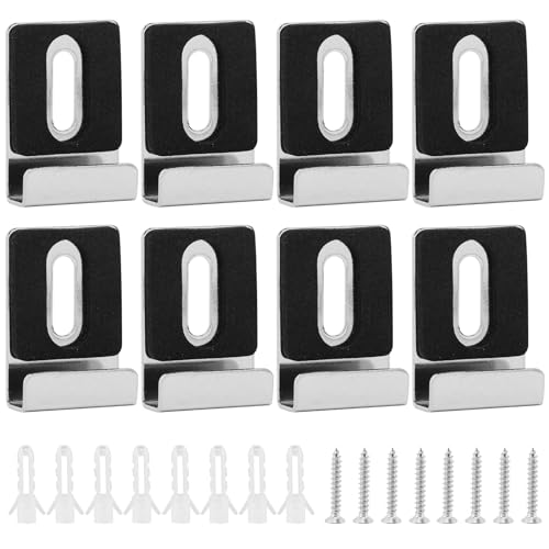 Image of 8PCS Mirror Hanging Kit, Metal Mirror Mounting Hardware, Mirror Clips with Screws Rubber Pads Mirror Hooks Heavy Mirror Hanging Kit, for Wall Mounting Frameless Mirror Billboard