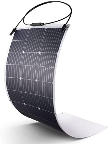 Flexible Solar Panel 100W/12V, Monocrystalline Solar Panels, 23% High Convert, IP68 Waterproof and Lightweight Off-Grid Solar Power System Charger for Marine Camping RV Cabin Van Car Uneven Surfaces