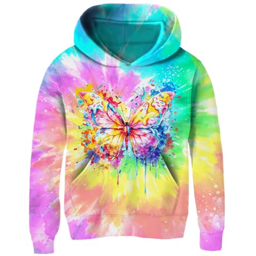 Image of uideazone Girls Graphic Hoodie, Long Sleeve Hooded Sweatshirt 7-14 Years | Girls hoodie with soft lightweight feel, vibrant 3D print and front pocket for school, outdoor play, travel and daily wear.