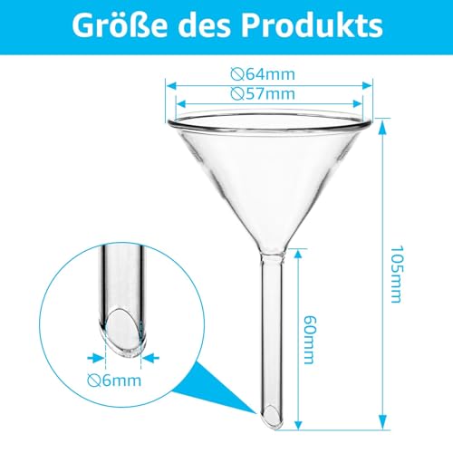YAYODS 2 Stück Glastrichter - Trichter Glas 60 mm Durchmesser - Transparent Trichter aus hohem Borosilikatglas für Laborarbeit, Schulunterricht