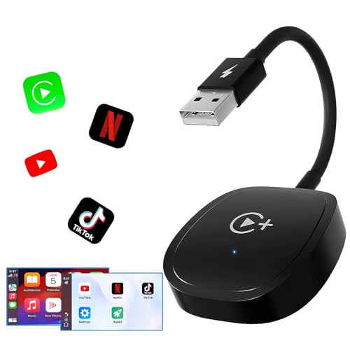 Wireless CarPlay Adapter, CarPlay Wireless Adapter Supports Netflix, YouTube, and Tiktok Stream Media Play, for OEM Wired Car