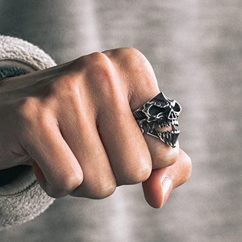 Stainless Steel Skull Biker Ring for Men Fashion Punk Jewelry - Thumbnail 2