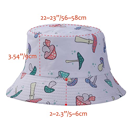 Gadfary Reversible Bucket Hat For Women Summer Travel Fisherman Cap, Girls Cute Double Side Wear Bucket Cap (Mushroom White) #TOP3