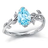 Wasee March Birthstone Ring 925 Sterling Silver Aquamarine Ring Pear Shaped Leaf Promise Ring for Her Birthday Anniversary Mother's Day Jewelry Gifts for Women,Ring Size 6.5