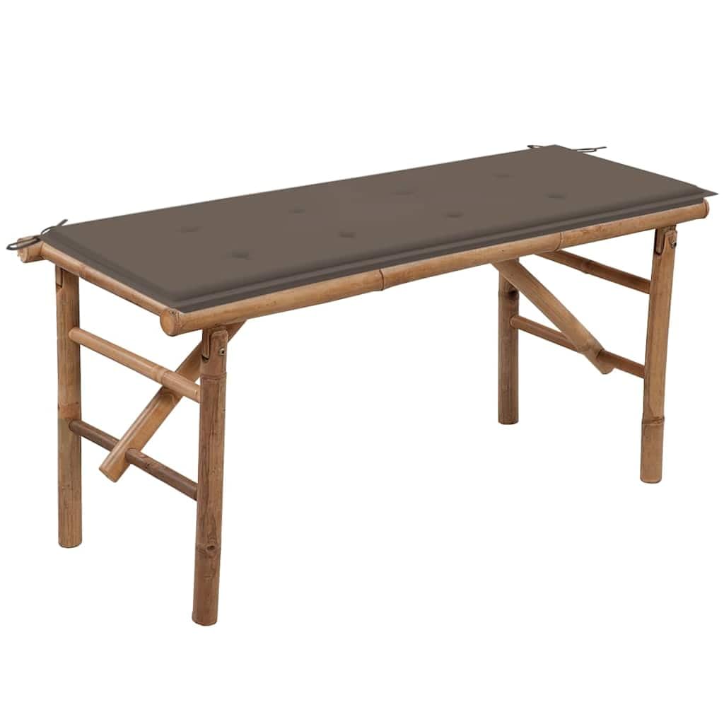 Panca da giardino pieghevole in bambù con cuscino 118 cm | Portatile, resistente agli agenti atmosferici, facile da pulire, cuscino in poliestere