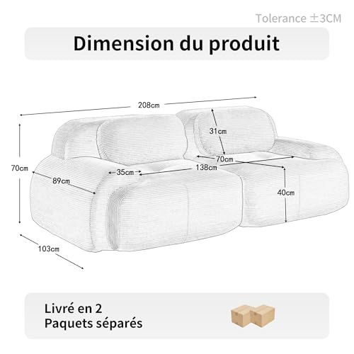 Canapé d’angle modulable velours côtelé convertible Yihomfy