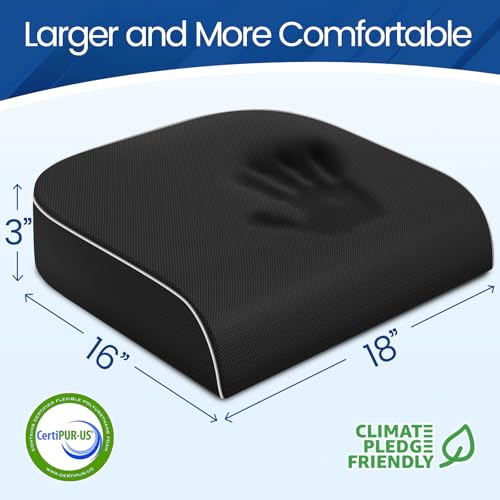 Seat Cushion for Tailbone Pain Relief, Office Chair Cushion, Memory Foam Large Chair Cushion with Non-Slip Cover for Soft Support at Office Chair, Car Seat, Airplane Black/Large - Image 3