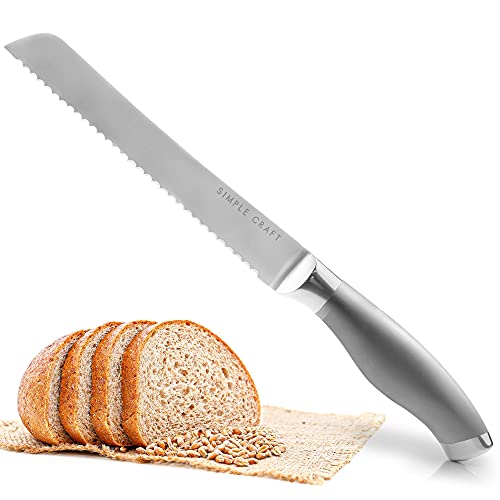 Simple Craft 13-Inch Serrated Bread Knife - Ultra Sharp Stainless Steel Serrated Knife With Comfortable Grip Handle - One Piece Bread Knife For Homemade Bread For Loaves, Vegetables, & More #TOP6