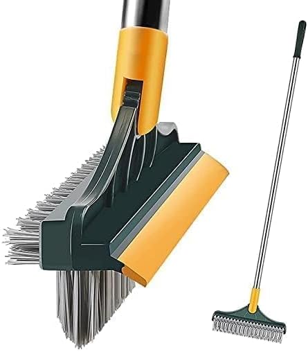WazdorfBathroom Cleaning Brush with Wiper Tiles Cleaning Brush Floor Scrub Bathroom Brush with Long Handle 120° Rotate Bathroom Floor Cleaning Brush Home Kitchen Cleaning Mop (Standard 3 in 1)