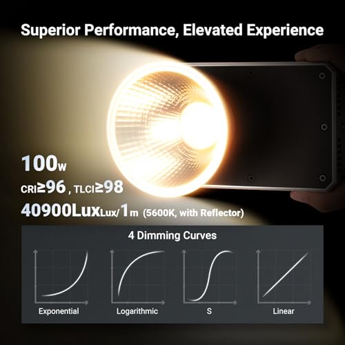 Image of NEEWER 100W Ultra Compact LED Video Light APP /Panel Control, Pocket Size Bi Color COB Continuous Output Lighting with 4 Dimming Curves /2700K-6500K /CRI96+ for Studio Photography Recording, FS100B