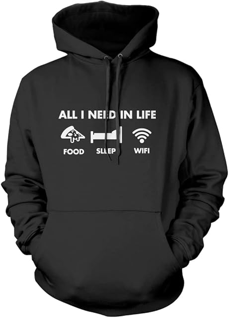 All I Need In Life Food Sleep WIFI Unisex Adults and Kids Hoodie - Funny Gamer Hoodie Millenial Teenager Gaming Hoody Lazy Teen Black 12-13 Years