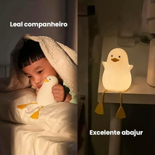 Luminária Abajur Led Noturna Infantil Patinho Fofo De Silicone Recarregável Usb Decoração De Mesa Co