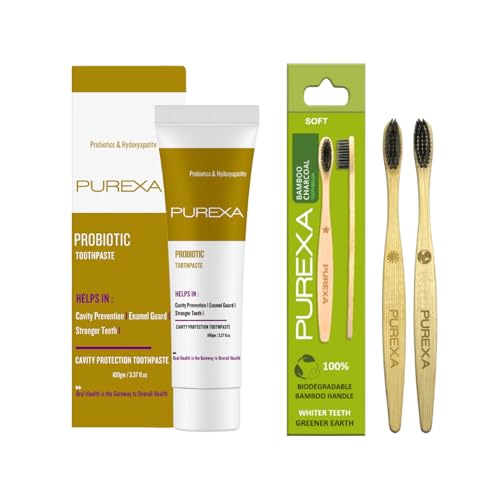 Image of Probiotic Toothpaste 100gm | Cavity protection toothpaste | 2 Bamboo Toothbrush | Charcoal Bristles | Antibacterial and Biodegradable bamboo brush for Adults & Kids