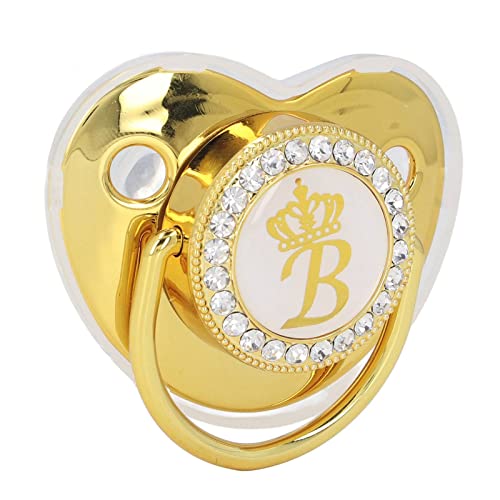 Image of Fashionable Portable Golden Letter Pacifier, Travel-Ready Hygienic Rhinestone Infant Pacifier with Clip (B)