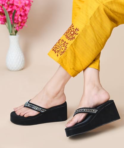 Image of JM LOOKS Elegant Mid-Wedge Sandal for Women Comfortable Slip-On Cross-Strap Design with Decorative Front Detail and Flexible Sole
