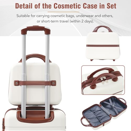 Travel with 3-Piece Hardshell Luggage Set, Convenient Lightweight Design with Expandable Feature, White3