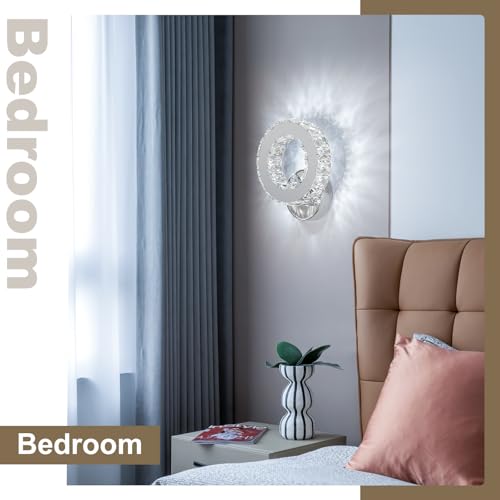 Image of Buccleuch LED Crystal Wall Sconce, Bright Adjustable Color Wall Sconce Light Fixture Stainless Steel White K9 Crystal Wall Lamp for Living Rooms Bedrooms Bathrooms Corridors Entrances Stairs