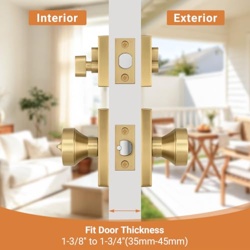 Probrico 1 Pack Champagne Bronze Door Knob with Deadbolt, Heavy Duty Front Door Knob and Deadbolt Set with Lock and Key,Heavy Duty Exterior Door Handle by Probrico - Used condition - Image 3