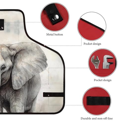Delantal de trabajo con diseño de elefante, ajustable, negro miniatura 3