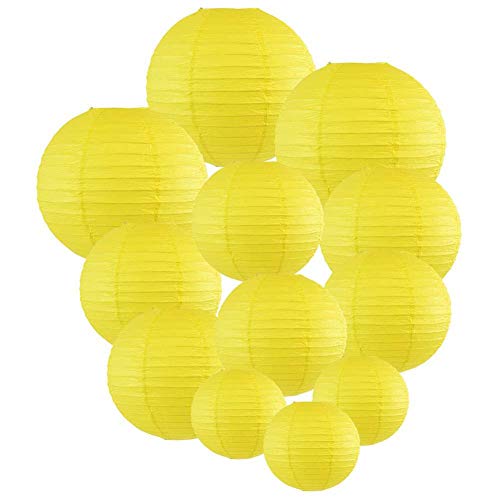 Starnearby 10PCS Lanterne Jaune en Papier - Boule Ronde Suspension 10 CM, Lampions Colorés pour Mariage, Anniversaire, Fête
