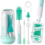 Electric Bottle Brush Cleaner, Electric Baby Bottle Cleaner with Replaceable Silicone Bottle Brushes,Nipple and Straw Brush, Travel Bottle Brush Set with Drainage Rack and Storage Box