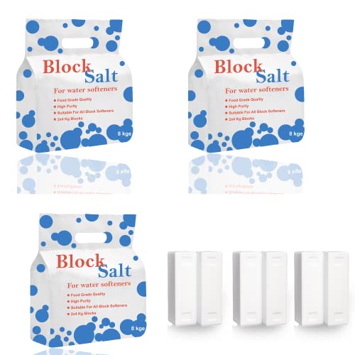 Water Softener Salt Blocks 100% Genuine Food Grade water softener salt block Compatible with All Water Softener Machine Best For Laundry Kitchen Dishwasher Industrial use Salt Block (3 Pack)