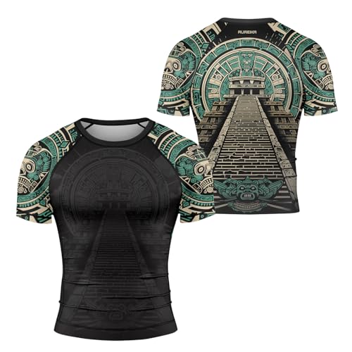 Aztec Men's Short Sleeve Rash Guard – MMA BJJ Jiu Jitsu Grappling Workout Performance Baselayer