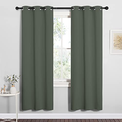 Image of NICETOWN Thermal Insulated Curtains Blackout Draperies, Window Treatment Solid Grommet Room Darkening Drape Panels for Bedroom (Dark Mallard, Set of 2, 34 by 72 inches Long)