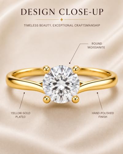 Image of 925 Sterling Silver Classic Round Moissanite Valentino Promise Solitaire Ring For Women | 18k Gold Plated Fine Jewelry for Women | AAA+ Quality Engagement Ring | Best Gift