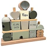 Mainely Personalizable Casa apilable de Madera Verde Oliva – Desarrollo de Las Habilidades motoras – A Partir de 18 Meses – Personalizable con Nombre y Detalles de Nacimiento – Label Label