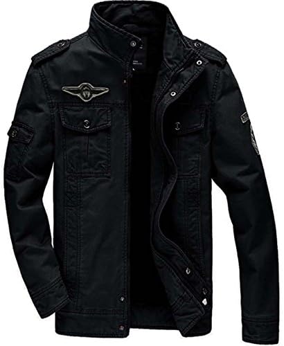 KEFITEVD Men's Multi Cargo Pocket Tactical Cotton Safari Jacket Fall Casual Fleece Coat Black(Size:M)