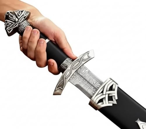 Viking Sword with Scabbard 37-Inch – Handmade Damascus Steel Blade – Full Tang Norse Style –