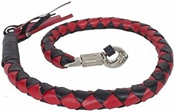3" THICK BIKER BLACK & RED 40" LEATHER GET BACK WHIP MOTORCYCLE WHIP OLD SCHOOL