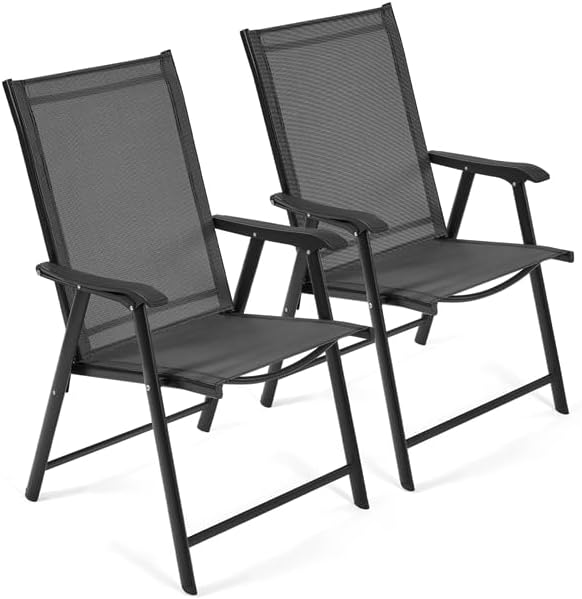 Yaheetech Lot de 2 Chaises de Jardin Pliantes avec Accoudoirs, Chaises d´extérieur en Toile pour Patio Porche Terrasse Piscine Noir