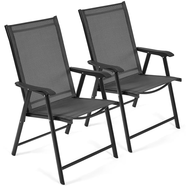 Yaheetech Conjunto de 2 Sillas Plegables para Exterior con Reposabrazos Sillas para Balcones Jardín Terraza Metal Texteline Carga 150kg 65 x 93,5 x 55,5 cm Muebles de Exterior Negro